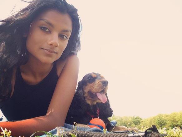 Simone Ashley with her pet dog